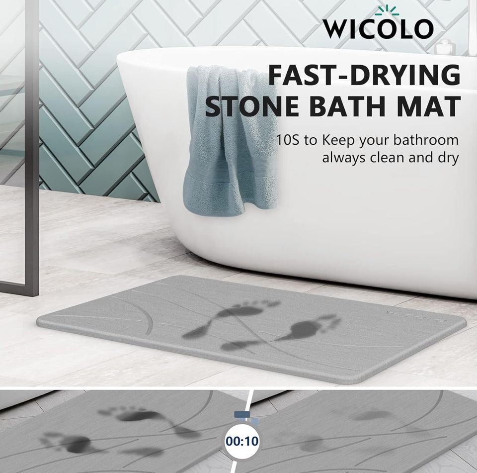 WICOLO Stone Bath Mat, Diatomaceous Earth Shower Mat Non Slip Instantly Removes Water Drying Fast Bathroom Mat Natural Easy to Clean (23.5 * 15inch, G