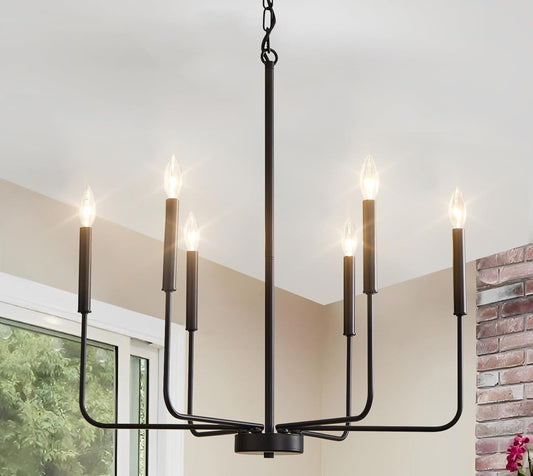 Open Box Gootrimy Black Chandelier, 6-Light Farmhouse Chandelier for Dining Room Lighting Fixtures, Height Adjustable Modern Chandelier for Bedroom