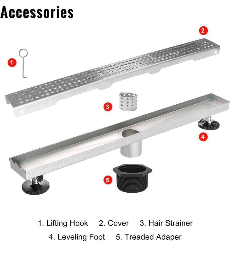 SaniteModar Linear Shower Drain, Shower Drain 60 inch with Removable Square Hole Panel, AISI Brushed 304 Stainless Steel Shower Floor Linear Drain wit - Selzalot