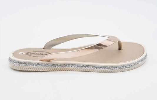 Atalina Sandals Womens Rose Gold Silver Glitter Thong Flip Flop Flat Heel - Selzalot