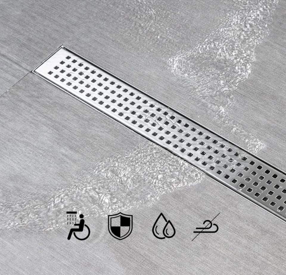 SaniteModar Linear Shower Drain, Shower Drain 60 inch with Removable Square Hole Panel, AISI Brushed 304 Stainless Steel Shower Floor Linear Drain wit - Selzalot