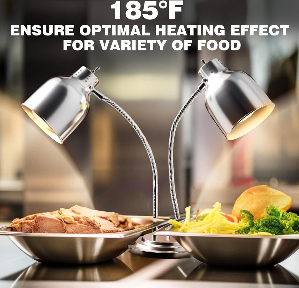 PYY Food Heat Lamp, Commercial Food Warmer, 2-Head Food Warming Light, 500W Portable Electric Heating Lamp, Stainless Steel Catering Food Warming Lamp - Selzalot