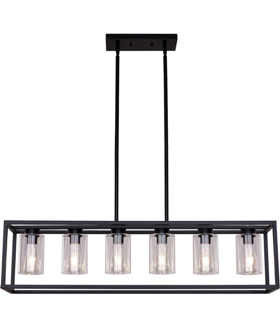 XILICON Dining Rooms Black Chandeliers,Kitchen Island Farmhouse Lighting Fixture Industrial Rustic Ceiling Hanging 6 Light Modern Pendant Light with G - Selzalot