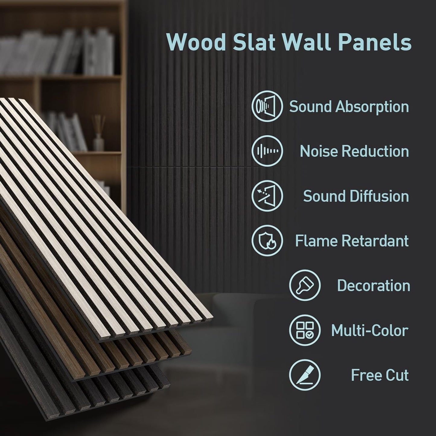 UMIACOUSTICS Wood Wall Panels, 2 PCS Diffusion Panels, 47.2" x 15.7" Sound Proof Panels for Home Office Cinema (Ebony) - Selzalot