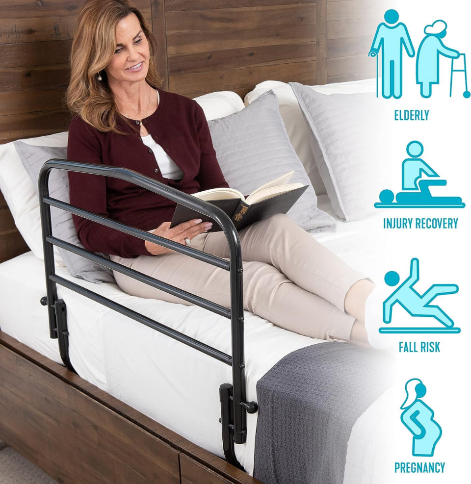 Stander 30" Safety Bed Rail, Folding Bedside Safety Guard Rail for Adults, Seniors, and Elderly, Under Mattress Bed Safety Handle for Home, Fits Most SIZE BEDS