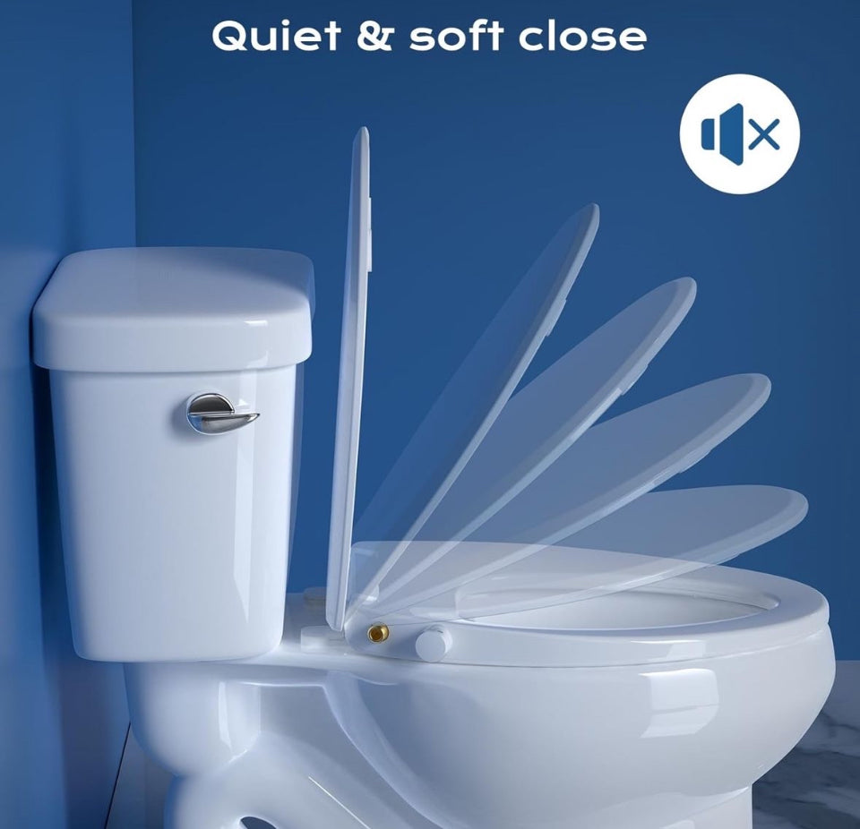 Open Box Elongated Bidet Toilet Seat with Quiet-Close, Non-Electric Bidet Toilet Seat with Self Cleaning Dual Nozzles