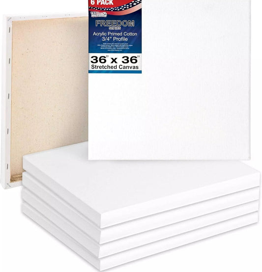 U.S. Art Supply 36 x 36 inch Stretched Canvas 12-Ounce Triple Primed, 3-Pack - Professional Artist Quality White Blank 3/4" Profile, 100% Cotton, Heavy - Selzalot