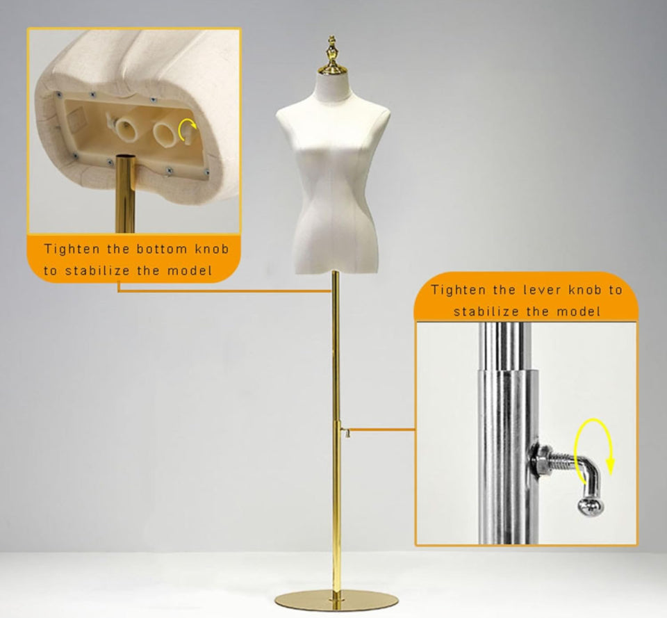 LXSEHN Female Mannequin Torso, Display Dress Form Mannequins, Size: S/2~4 55~75in Adjustable Height Wedding Dress Manikin Body, Stability Gold Metal