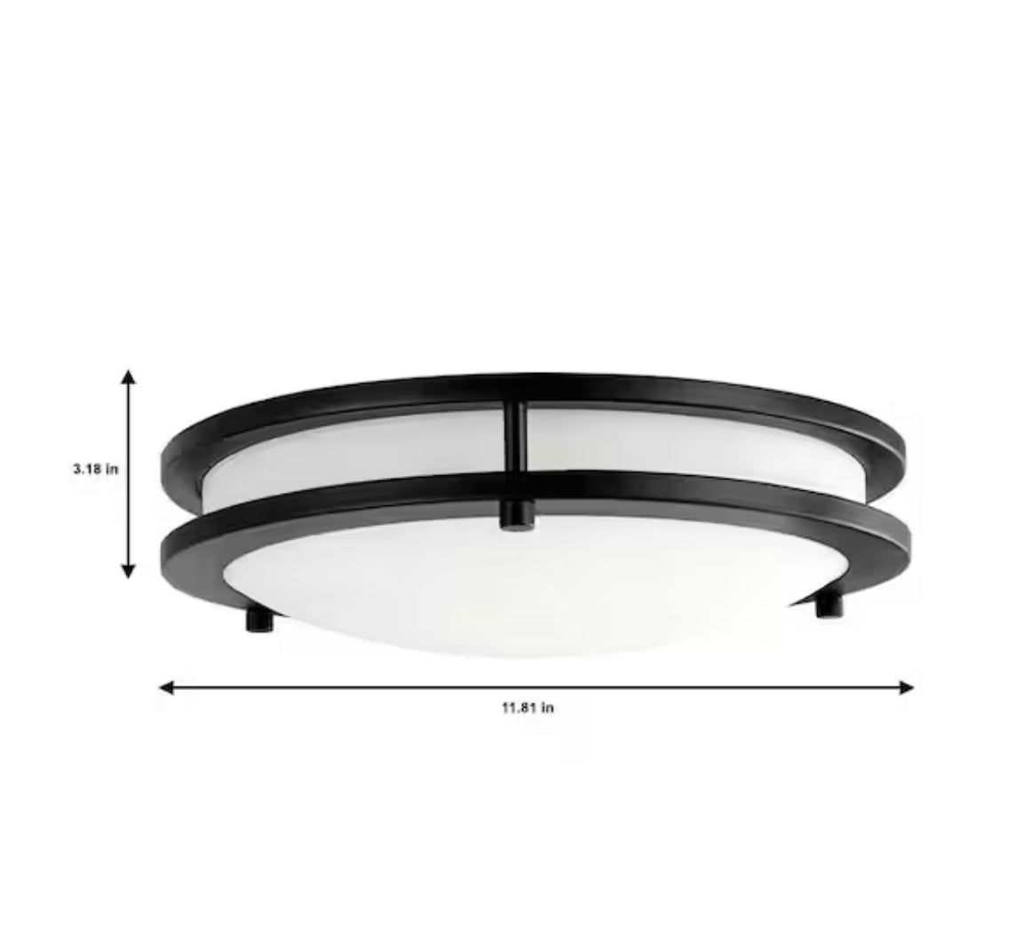 Hampton Bay Flaxmere 12 in. Matte Black Dimmable Integrated LED Flush Mount Ceiling Light with Frosted White Glass Shade