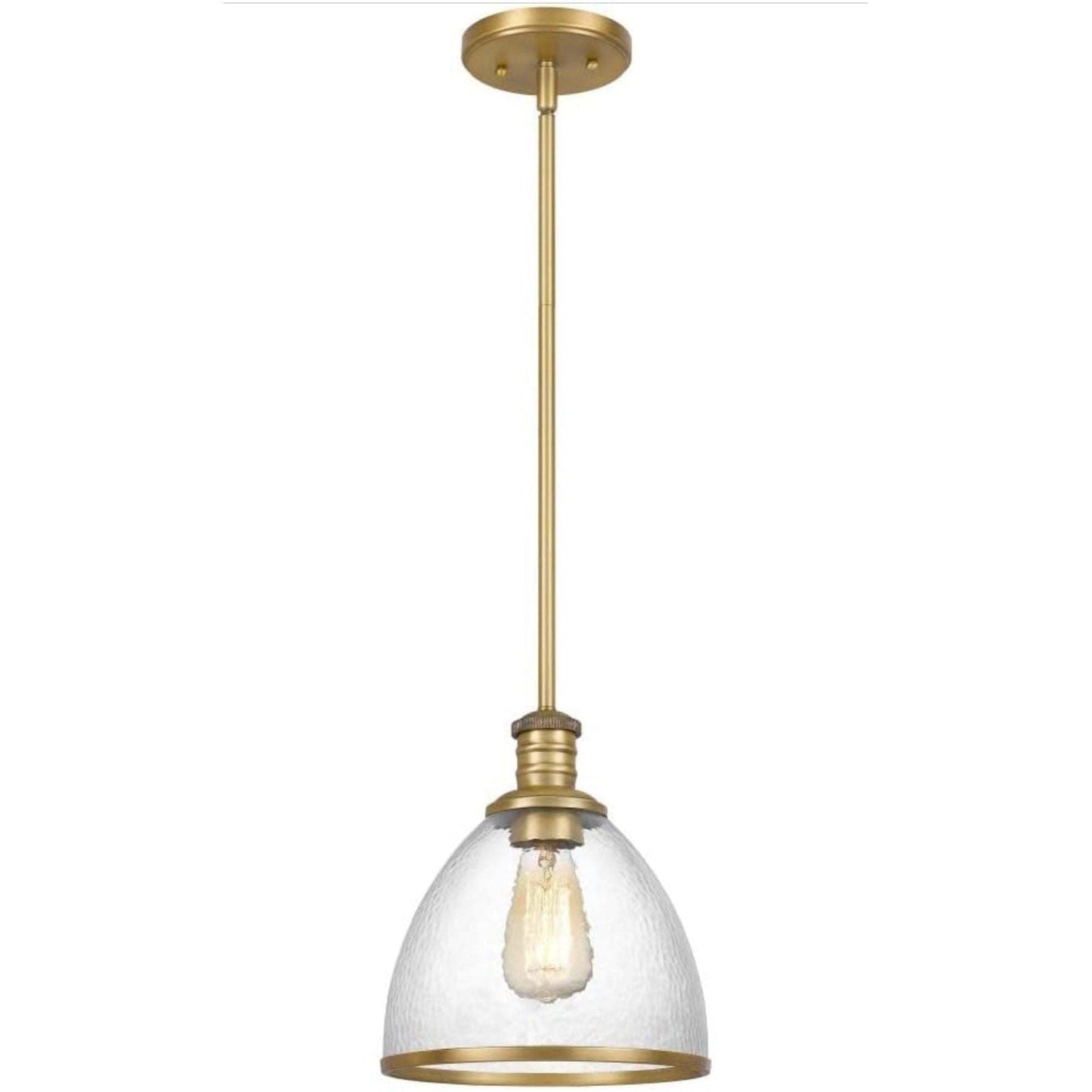 Cloe 1 Light Vintage Brass Finish Harmer Glass Pendant Light Fixture - Selzalot