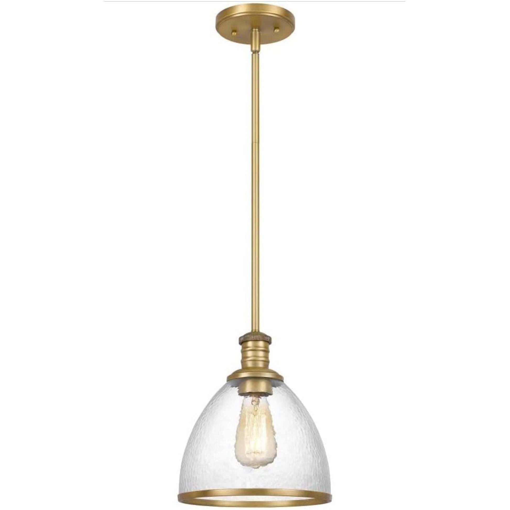 Cloe 1 Light Vintage Brass Finish Harmer Glass Pendant Light Fixture - Selzalot