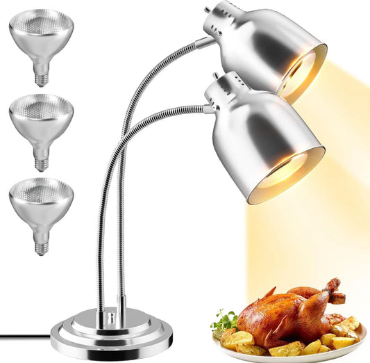 PYY Food Heat Lamp, Commercial Food Warmer, 2-Head Food Warming Light, 500W Portable Electric Heating Lamp, Stainless Steel Catering Food Warming Lamp - Selzalot