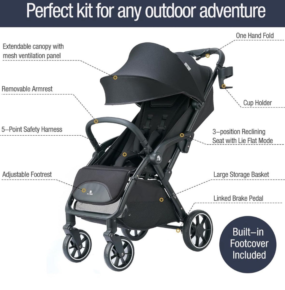 Open Box Compact Travel Stroller, Self-Folding Lightweight Stroller with Oversized Canopy, Adjustable Backrest, Newborn Stroller for Toddler 0-36