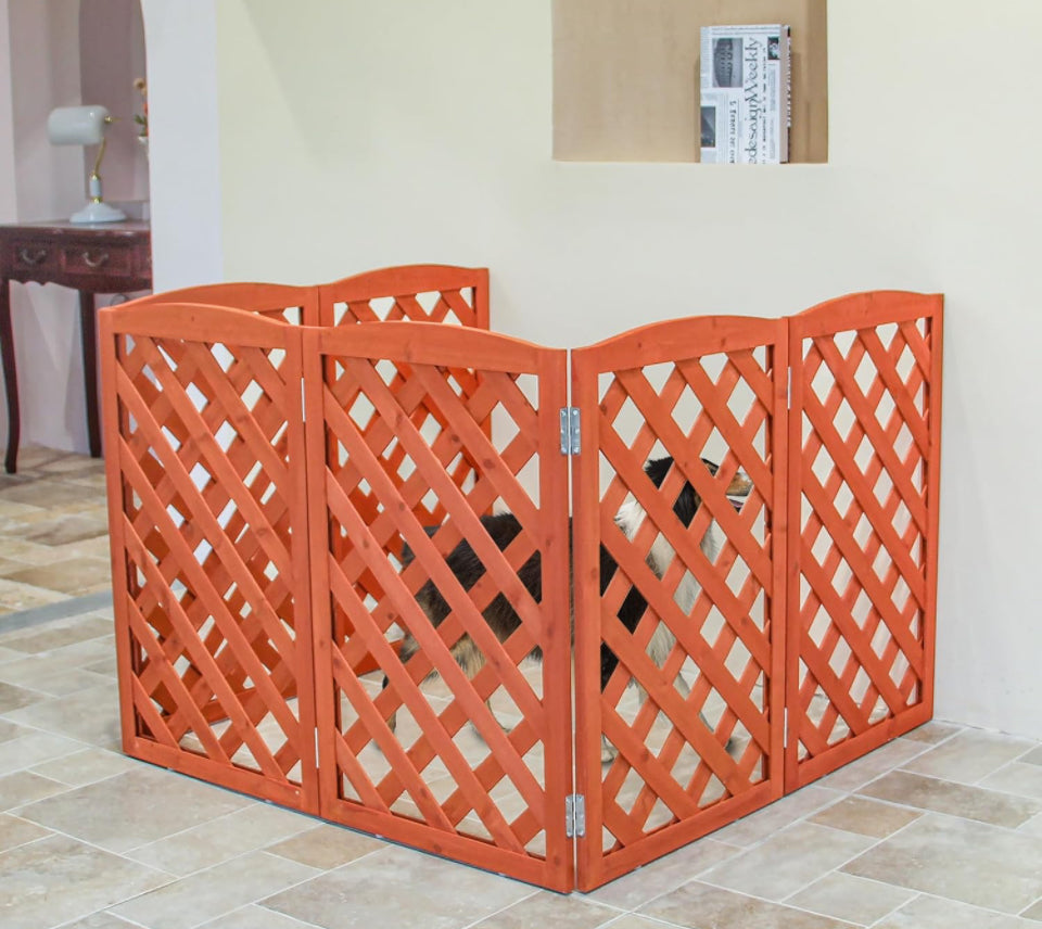 ZJSF Foldable Indoor Dog Gate for House Freestanding Folding Dog Gates Indoor Wood Pet Gates Dog Fence for Stairs Puppy Gates for Hallways Orange 32 "