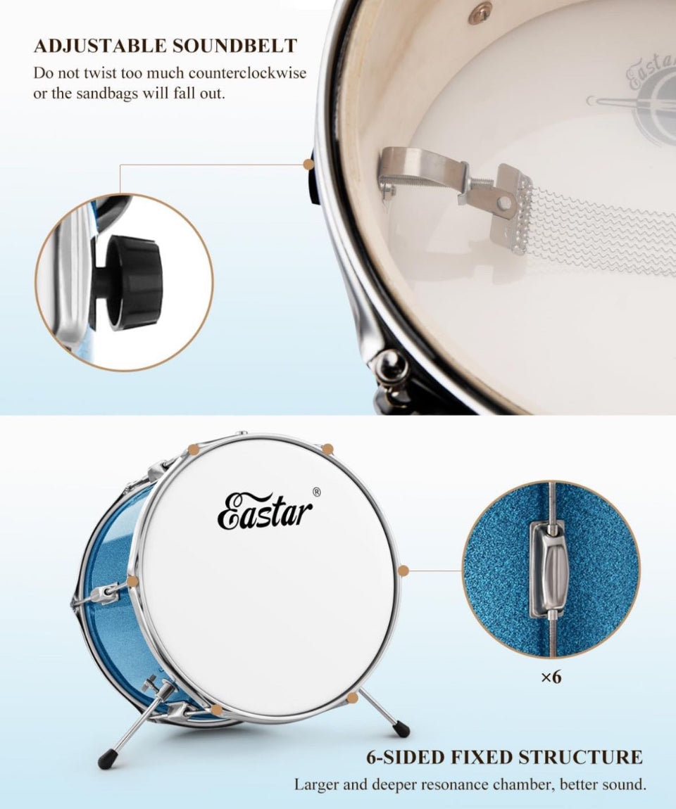 Kids Drum Set Eastar 3-Piece for Beginners, 14 inch Drum Kit with Adjustable Throne, Cymbal, Pedal & Two Pairs of Drumsticks, Junior Drum Set with Bass - Selzalot