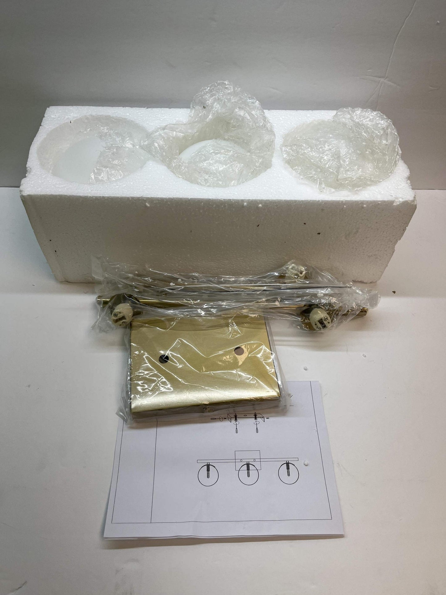 Gold Bathroom Vanity Light Fixtures,3 Lights Brass Milk White Globe - Selzalot