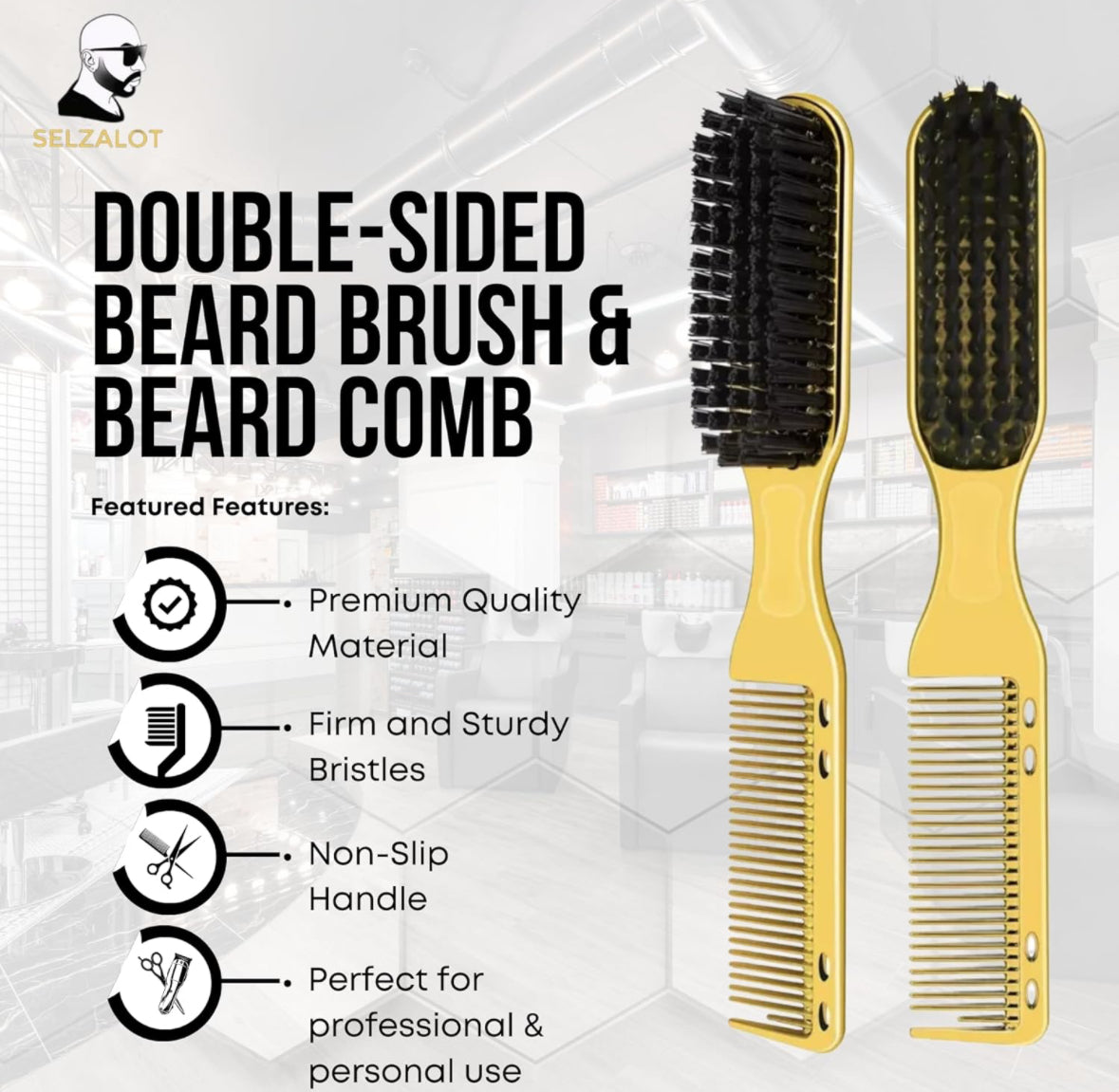 Double-Sided Beard Brush & Beard Comb Barber Brush for Grooming Beard Non-Slip & Sturdy Bristle Brush for Clean Cuts Professional Barber Comb for Beard & Hair Edge Control Brush Barber Accessories