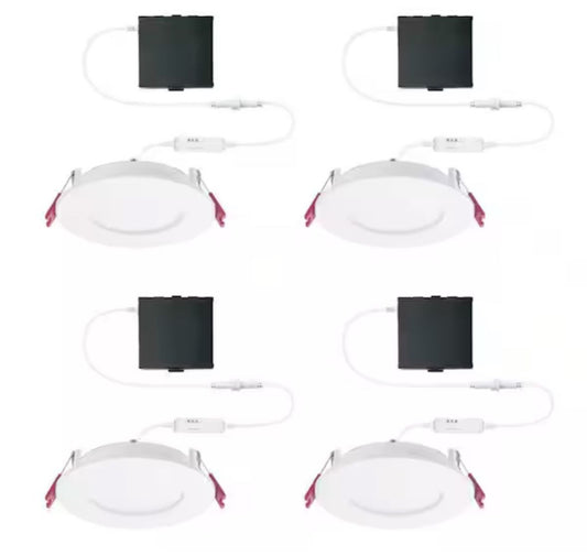 Commercial Electric Pro Value Series LED 4 in Round Adj Color Temp Canless Recessed Light for Kitchen Bath Living rooms, Wht 4-Pk