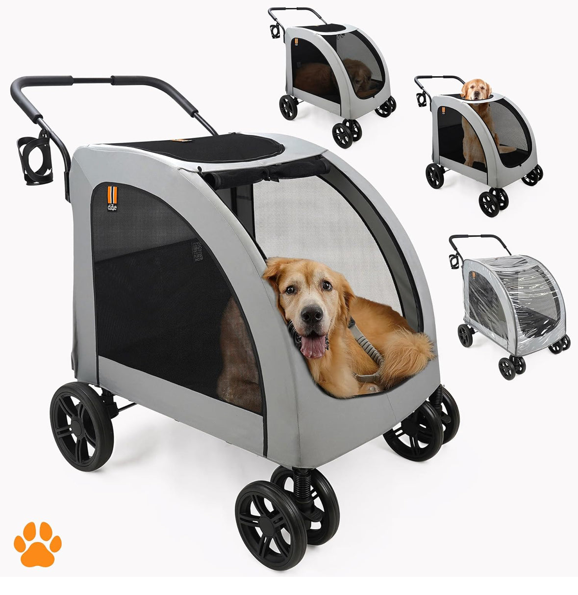 XXL Wide Pet Stroller Chester - Large Dog Buggy, pet Buggy, Spacious, Travel pet Pushchair, pet pram, Folding, incl. raincover, cupholder, La