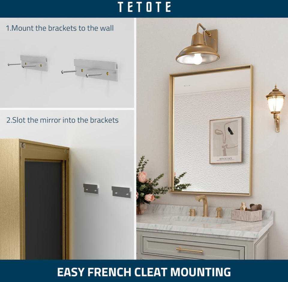 TETOTE Brushed Gold Bathroom Mirror 24 x 36 Inch Rectangle Gold Metal Framed Bathroom Vanity Mirror, Modern Farmhouse Rectangular Brass Frame Large Wa - Selzalot