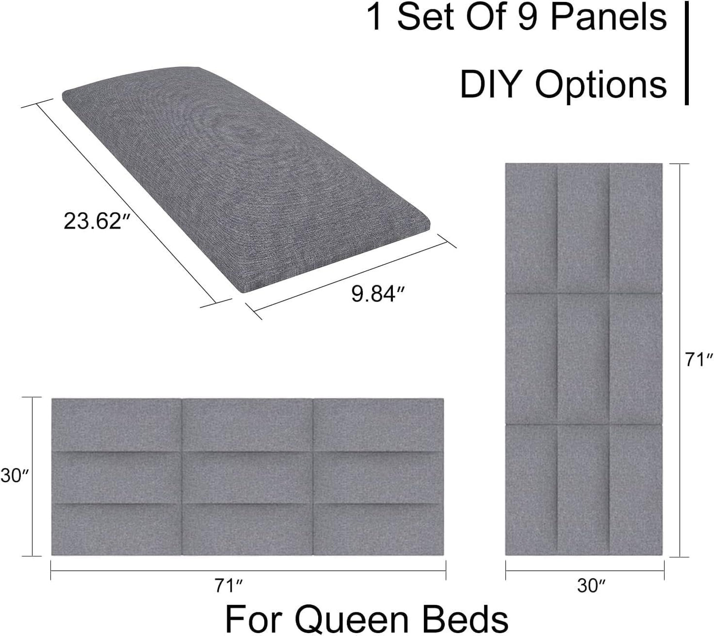 Tbfit Upholstered Wall Mounted Headboard, Soundproof Peel and Stick Headboards for Queen Size Bed, Tufted Floating Dorm Bed Pack of 9 Panels Sized 10" - Selzalot