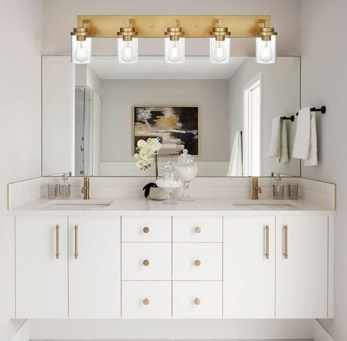 MELUCEE Gold Vanity Lights for Bathroom 40 Inches Length, 5-Light Bathroom Lighting Fixtures Over Mirror Wall Mount Lamp with Clear Glass Shade for Vanity Table/Over Sink/Kitchen - Selzalot