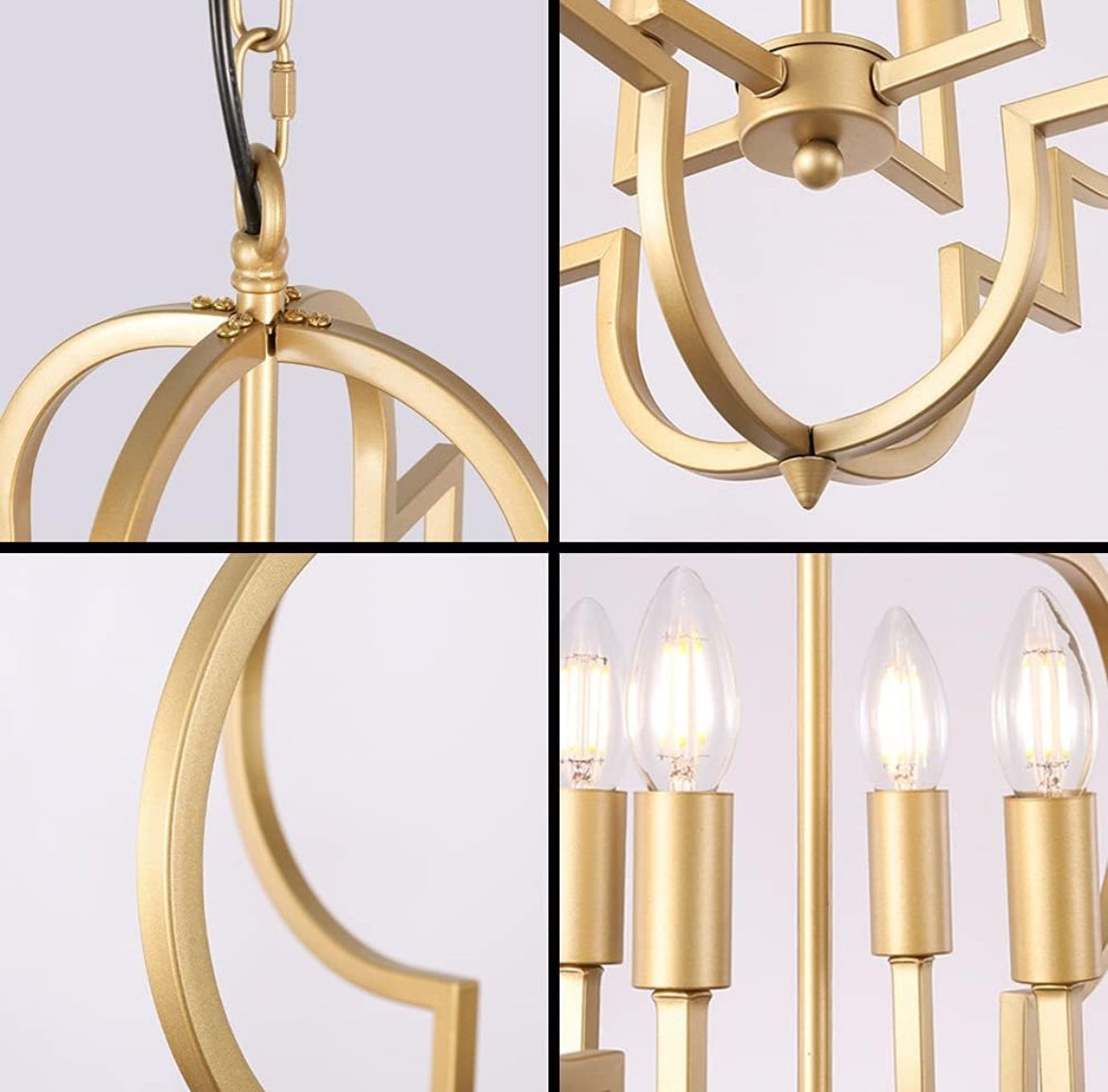 Wellmet Orb Chandelier Lighting Gold 4-Light, Candle Style Geometric Dining Room Light Fixtures Hanging Foyer, Entryway, Hallway, Dining Room and Living Room, 22.4 inches Di - Selzalot