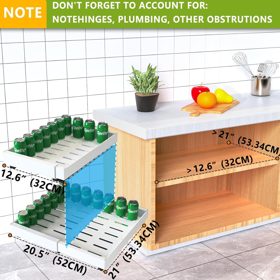 Open Box Mlinvan 2 Pack Pull Out Cabinet Organizer 21" Deep Expandable Slide Out Drawer Organizers, No Drill Pull Out Drawers Adhesive with Nano Compa