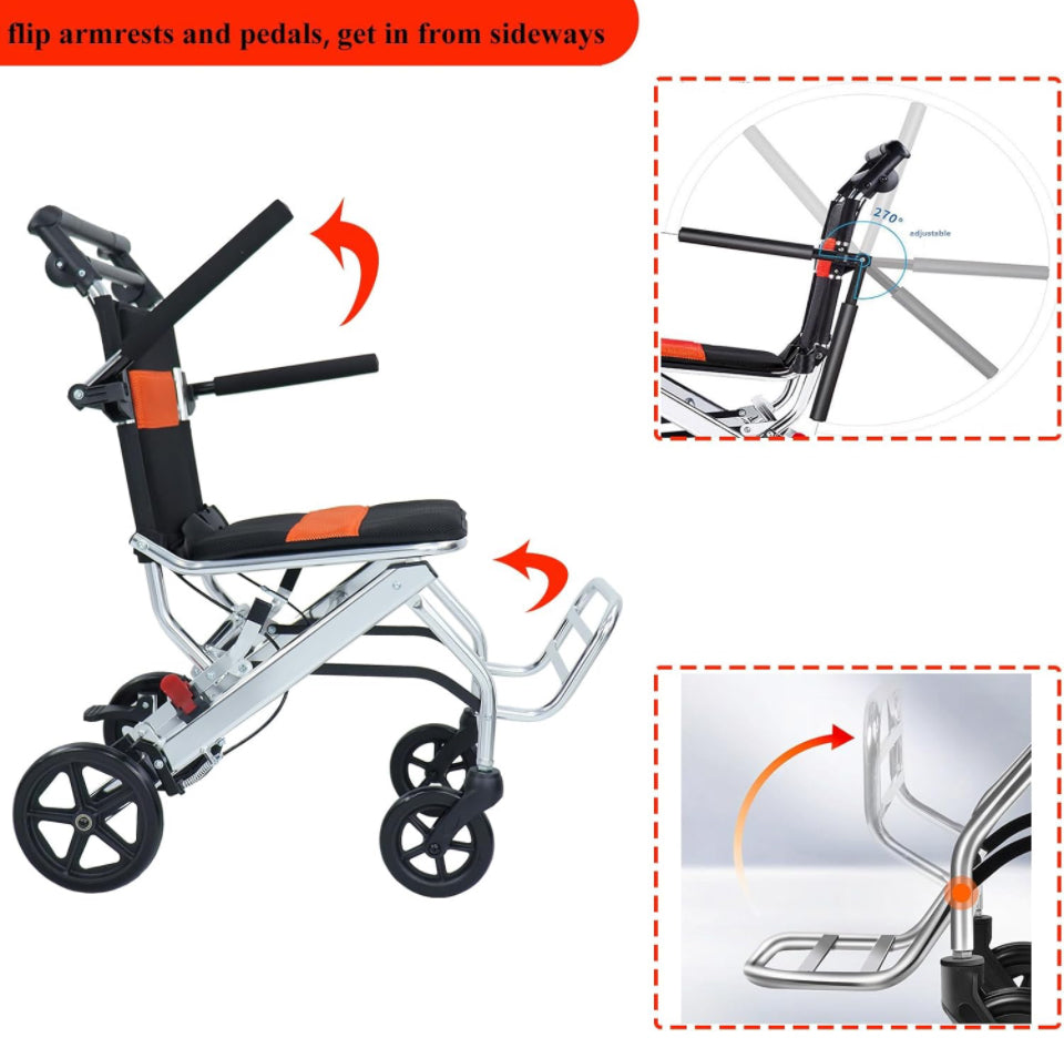 urge medical Portable Folding Wheelchair, Travel Wheelchair with handbrake, Ultra-Light Wheelchair for The Elderly and Children (with Bag)...