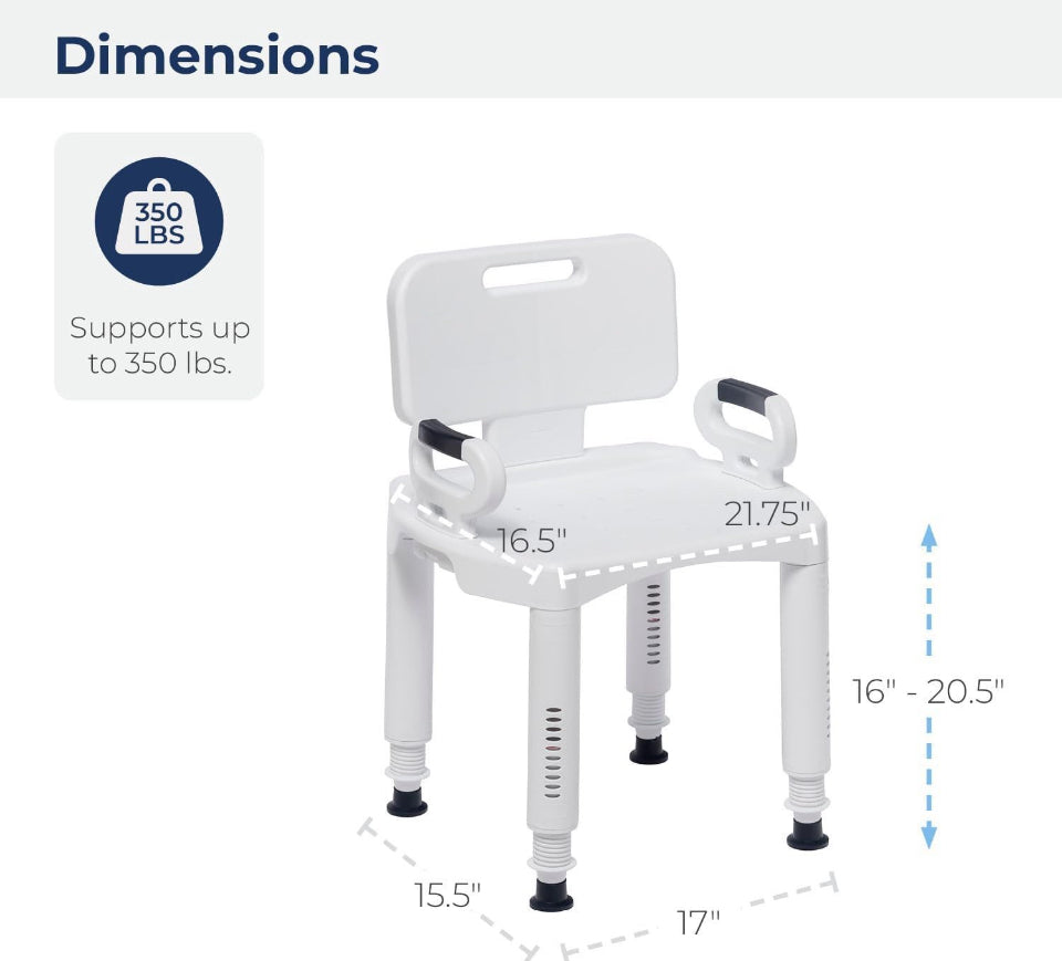 Drive Medical RTL12505 Shower Chair with Back and Arms - Selzalot