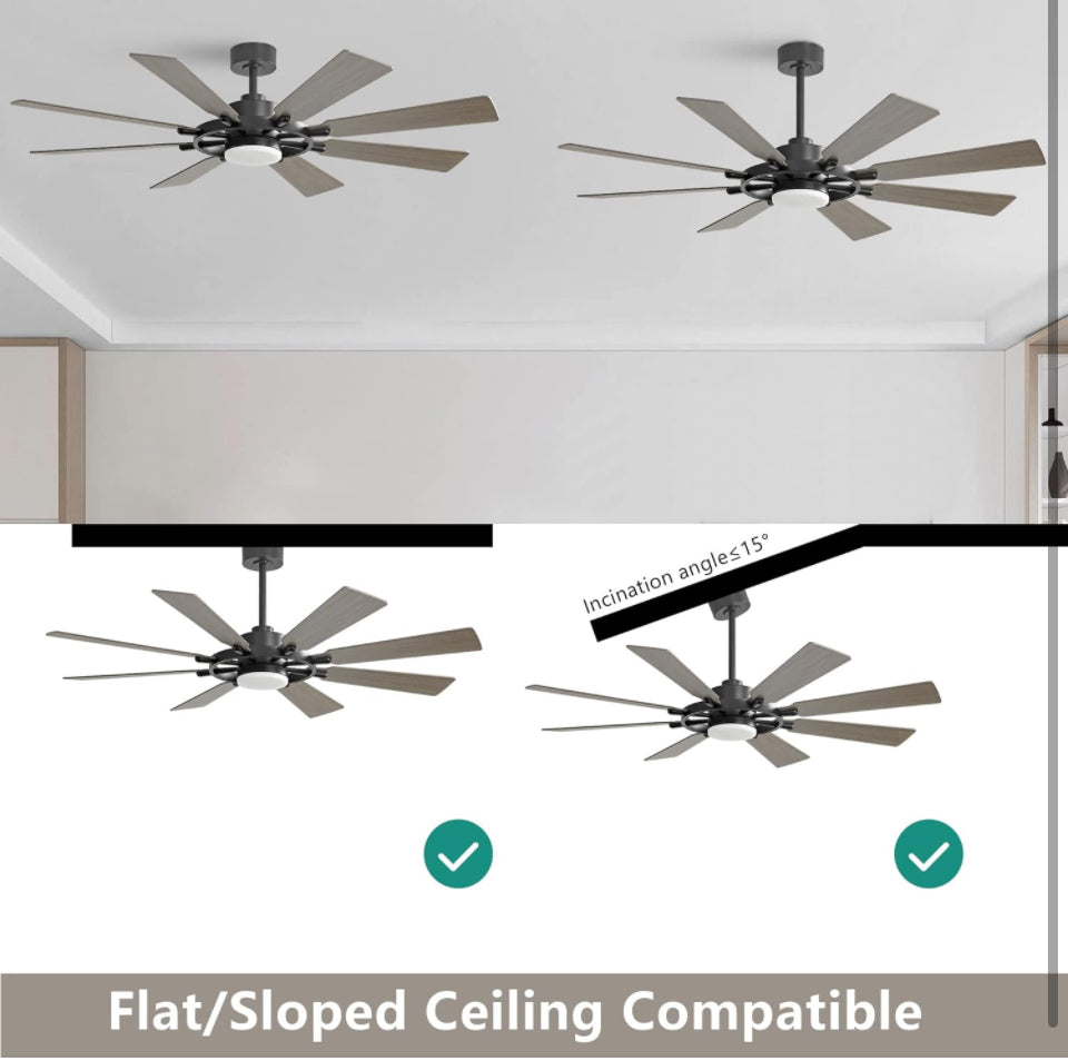 ELENHISER 60 Inch Ceiling Fan with Lights and Remote Control, Wood 8 Blades 6-Speed Noiseless Reversible DC Motor, Modern Farmhouse Large Ceiling fan