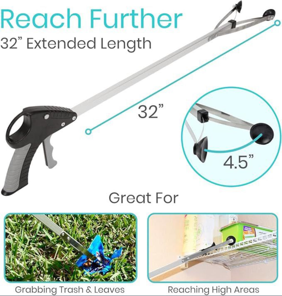 Vive Suction Cup Grabber Reacher 32" - Elderly Grab It Reaching Pickup Tool Heavy Duty for Seniors - Trash, Sticks, Litter Picker Upper - Extra Long Reach - Selzalot