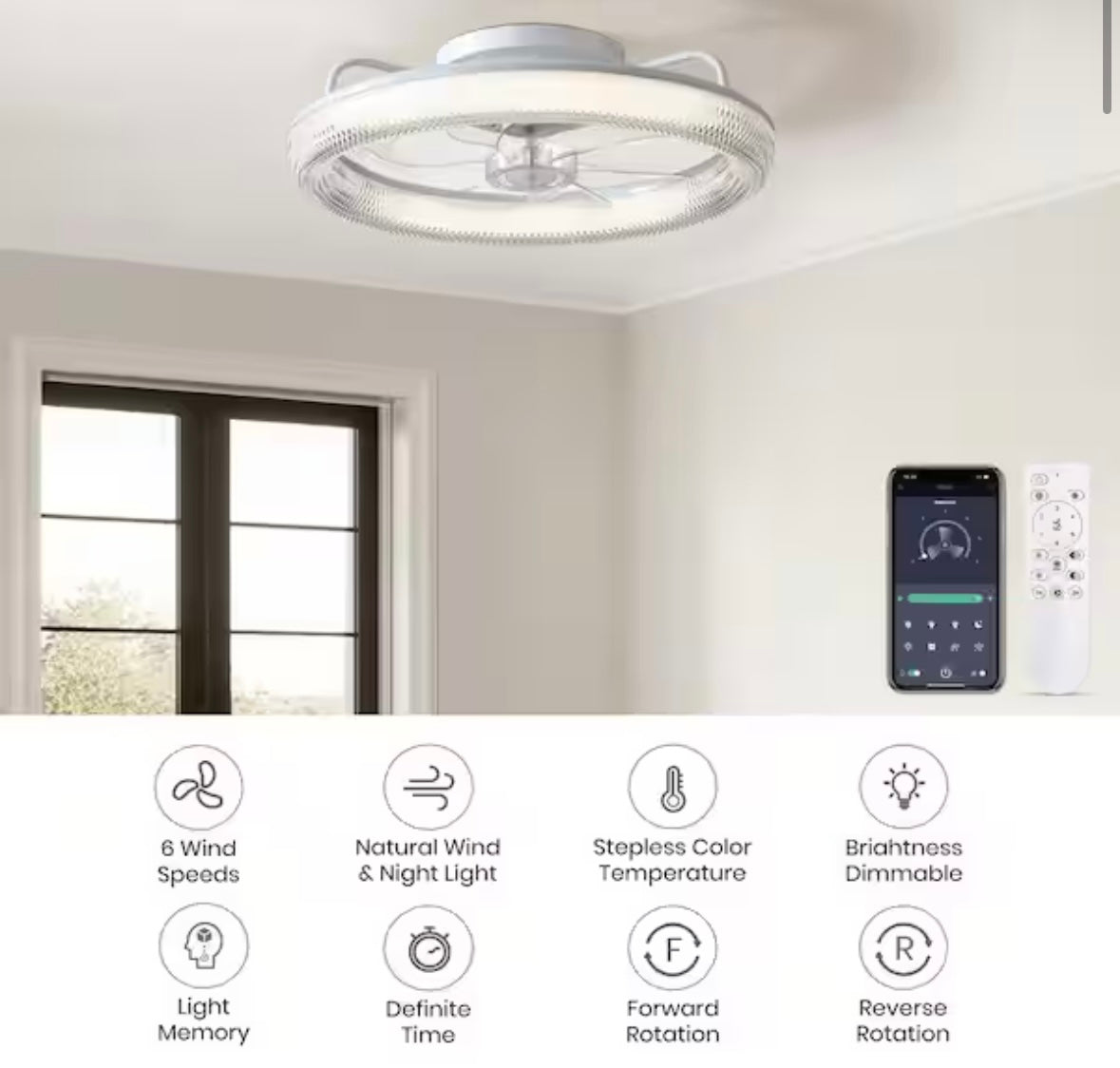 ANTOINE 20 in. LED Indoor White Low Profile Ceiling Fan with Dimmable Lighting Small Flush Mount Ceiling Fan with Remote