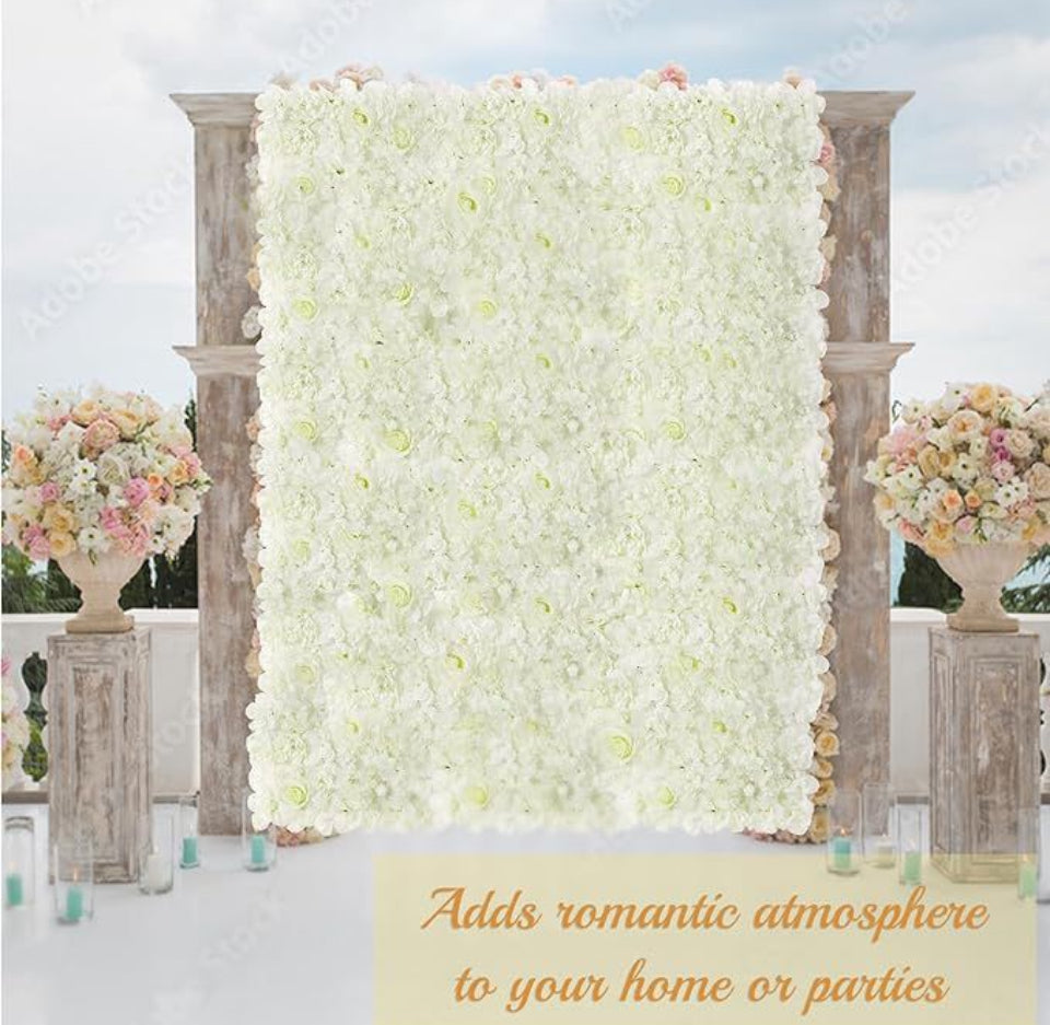 Omldggr White Rose Wall, 8 Pack 12 x 16" White Flower Wall Decor, 3D Silk Artificial Flowers Wall Panels for Wedding Party Baby Bridal Shower Tea Part - Selzalot