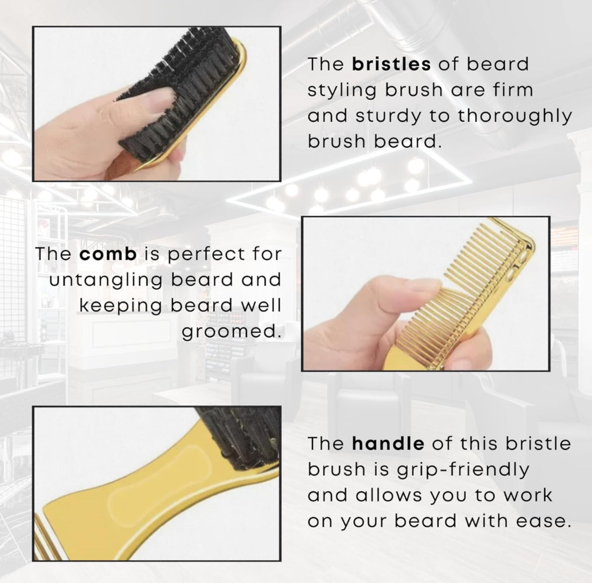 Double-Sided Beard Brush & Beard Comb Barber Brush for Grooming Beard Non-Slip & Sturdy Bristle Brush for Clean Cuts Professional Barber Comb for Beard & Hair Edge Control Brush Barber Accessories