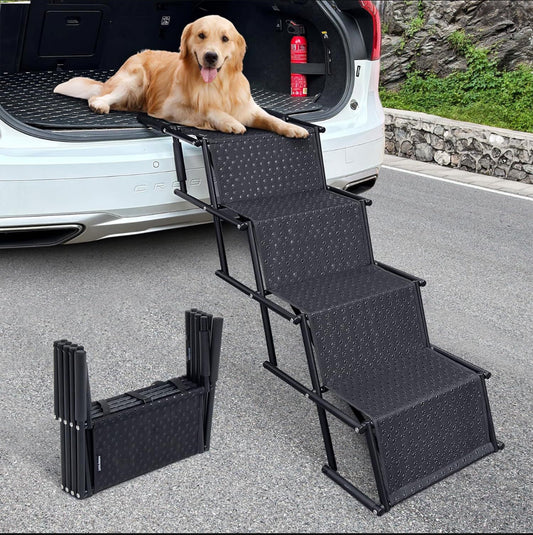 BEBEROAD Portable Folding Pet Stair & Ramp for Large Dogs up to 154lbs, Non-Slip Surface, Ideal for Cars, SUVs, High Beds, and Trucks (4 Steps Black) - Selzalot
