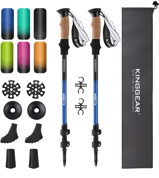 KINGGEAR Walking Sticks - Adjustable Hiking Poles, Trekking Poles with Quick Flip Lock, Lightweight Collapsible, Durable 7075 Aluminum, Natural Anti-S