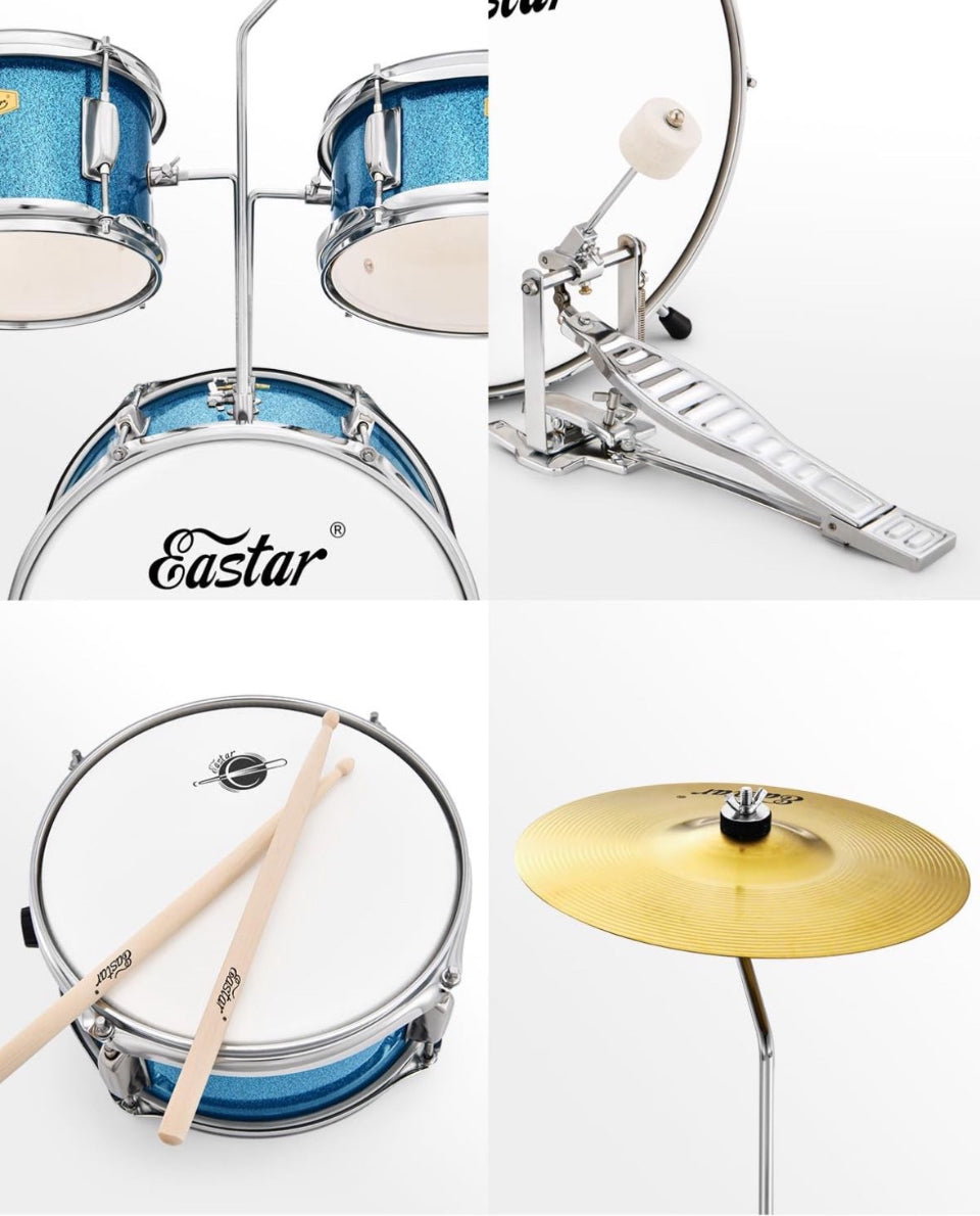 Kids Drum Set Eastar 3-Piece for Beginners, 14 inch Drum Kit with Adjustable Throne, Cymbal, Pedal & Two Pairs of Drumsticks, Junior Drum Set with Bass - Selzalot