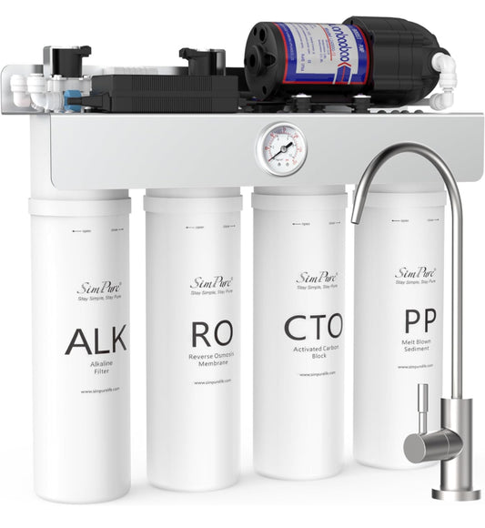 SimPure Alkaline UV Reverse Osmosis System, NSF/ANSI 58 Certified, Tankless RO Water Filter System 400 GPD, pH+ Remineralization Water Filtration Unde