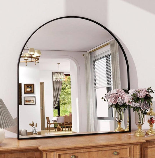 XRAMFY Arched Bathroom Mirror 32" x 34" for Bathroom Vanity Mirror or Wall Decor Black Arch Mirror Aluminum Alloy Frame Wall Mounted Mirror for Living - Selzalot