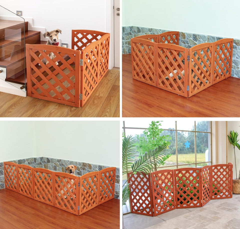 ZJSF Foldable Indoor Dog Gate for House Freestanding Folding Dog Gates Indoor Wood Pet Gates Dog Fence for Stairs Puppy Gates for Hallways Orange 32 "