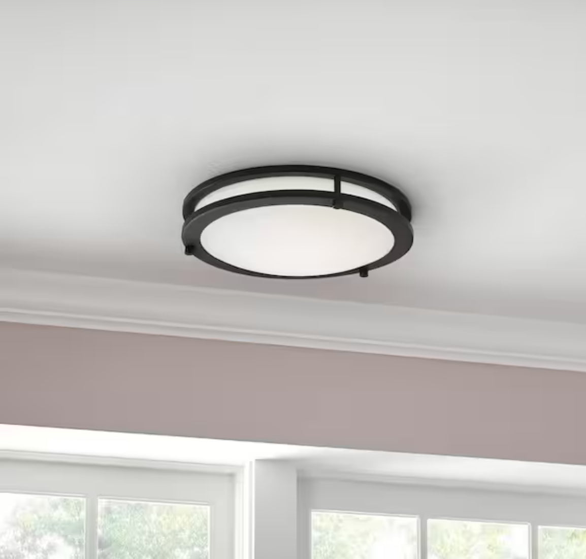 Hampton Bay Flaxmere 12 in. Matte Black Dimmable Integrated LED Flush Mount Ceiling Light with Frosted White Glass Shade