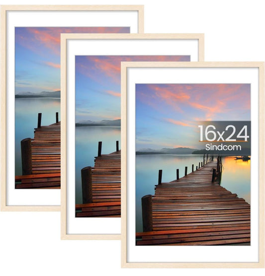 Sindcom 16x24 Poster Frame 3 Pack, Picture Frames with Detachable Mat for 14x20 Prints, Horizontal and Vertical Hanging Hooks for Wall Mounting