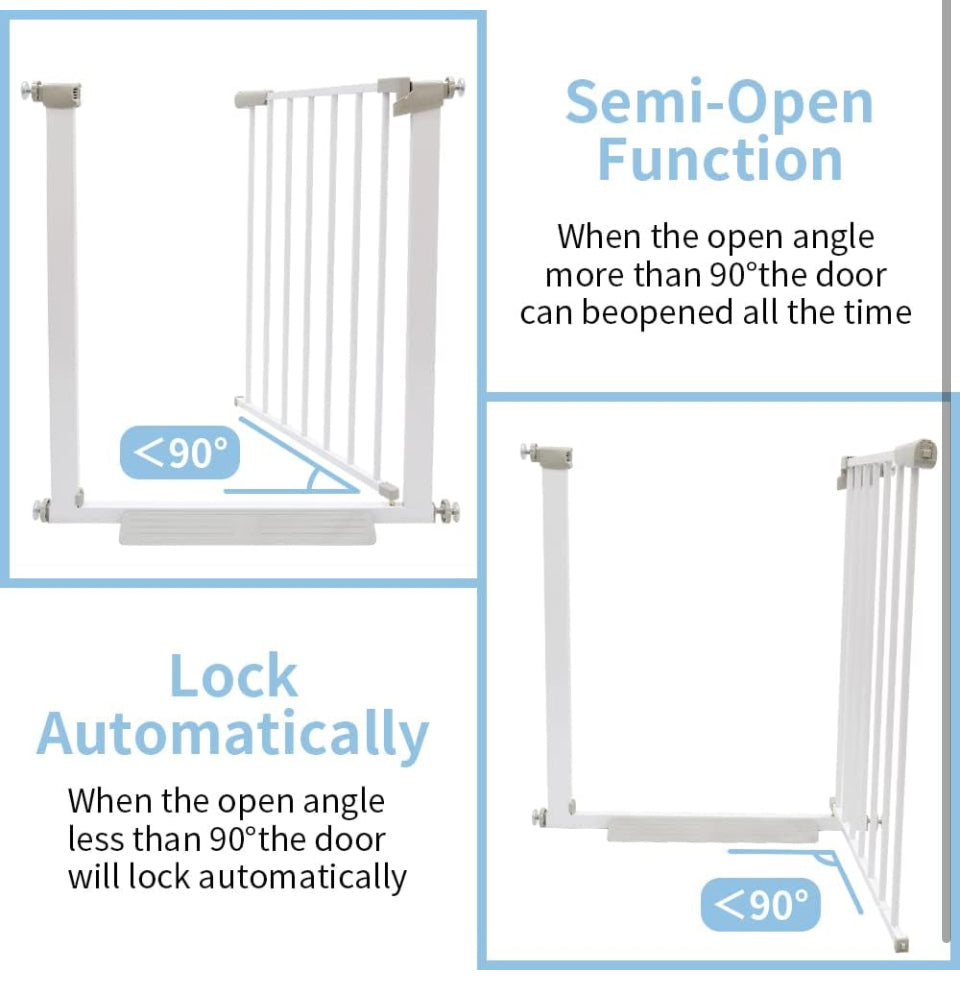 Qmon Baby Gate for Stairs, Auto Close Safety Baby Gates, Extra Tall and Wide Child Gate, Easy Walk Thru Durability Dog Gates for The House, Doorways.