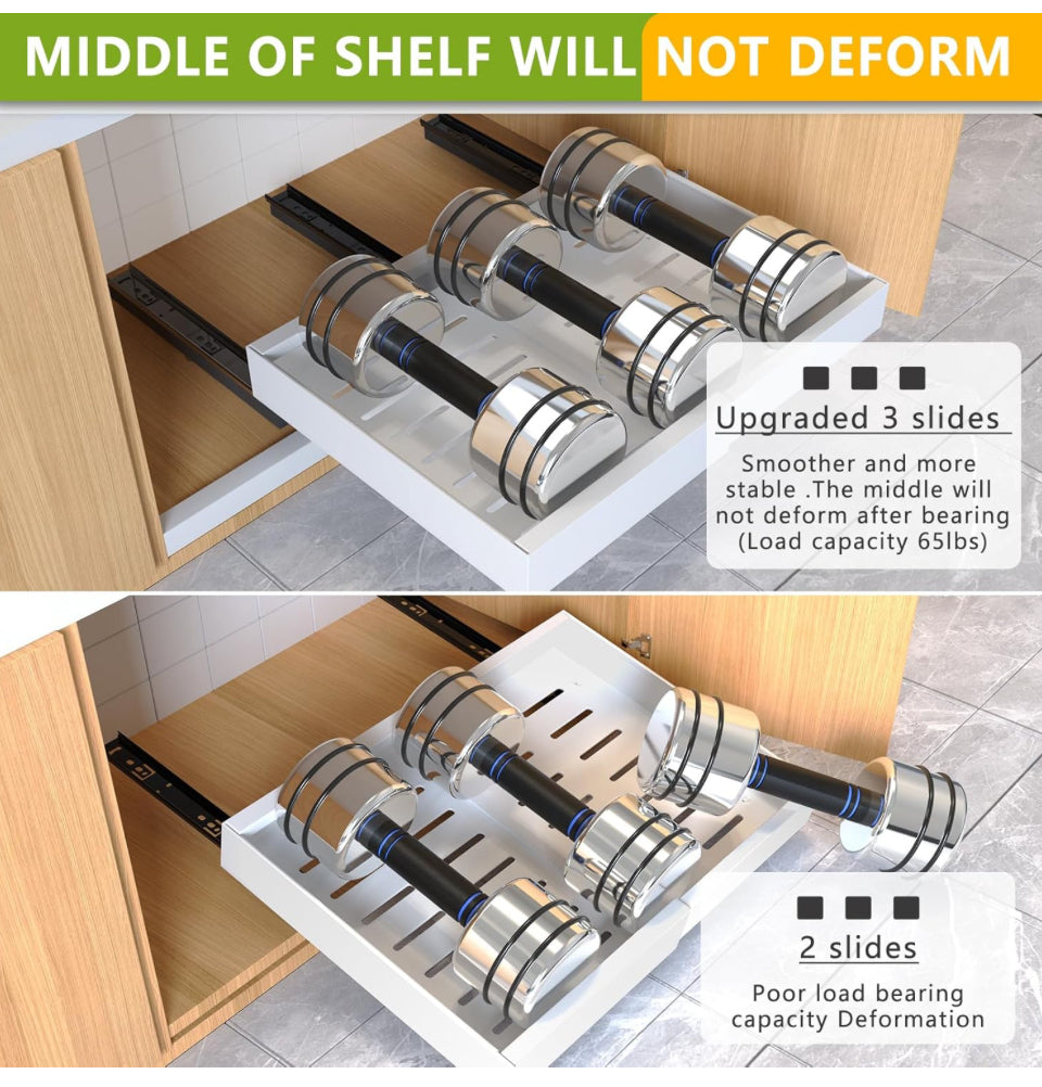 Open Box Mlinvan 2 Pack Pull Out Cabinet Organizer 21" Deep Expandable Slide Out Drawer Organizers, No Drill Pull Out Drawers Adhesive with Nano Compa