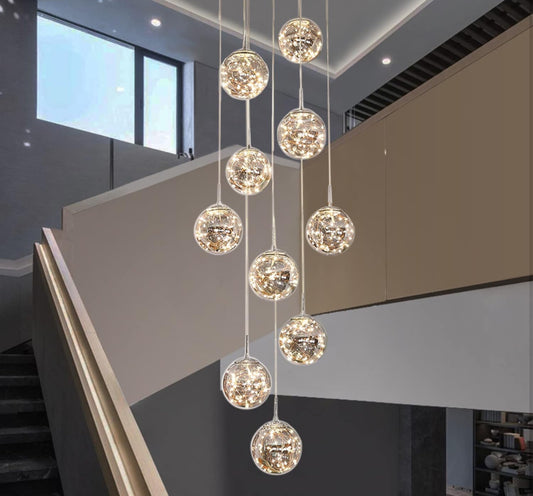 KAUCQI 10-Light LED Staircase Chandelier Crystal Ceiling Lights Large Chandeliers for High Ceilings, Entryway Modern Lighting Fixture Villas and Stair