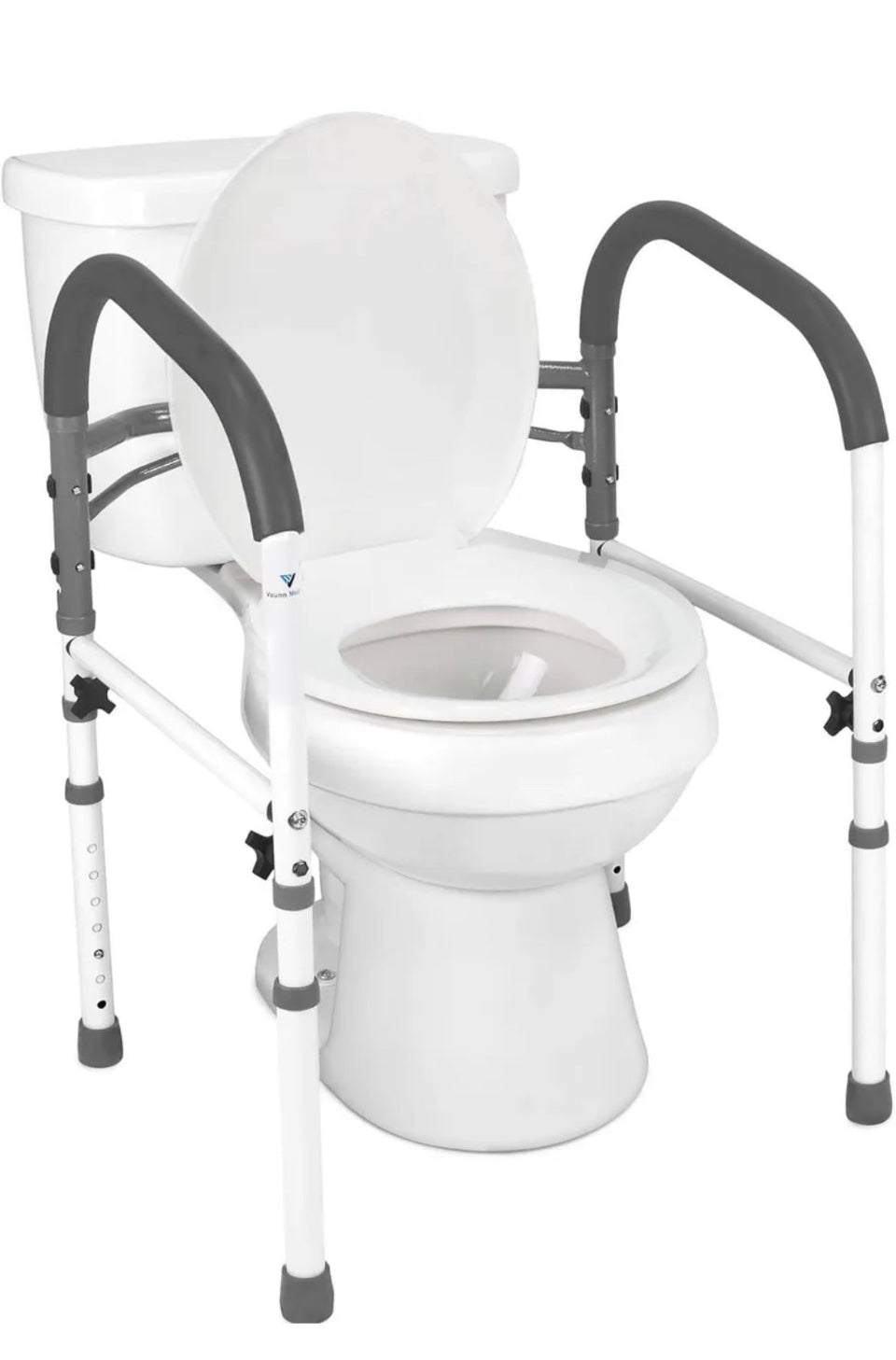 Vaunn Deluxe Folding Safety Toilet Rail, Adjustable and Foldable Toilet Safety Frame, Bathroom Handrail Assist Grab Bar Handle, Gray - Selzalot