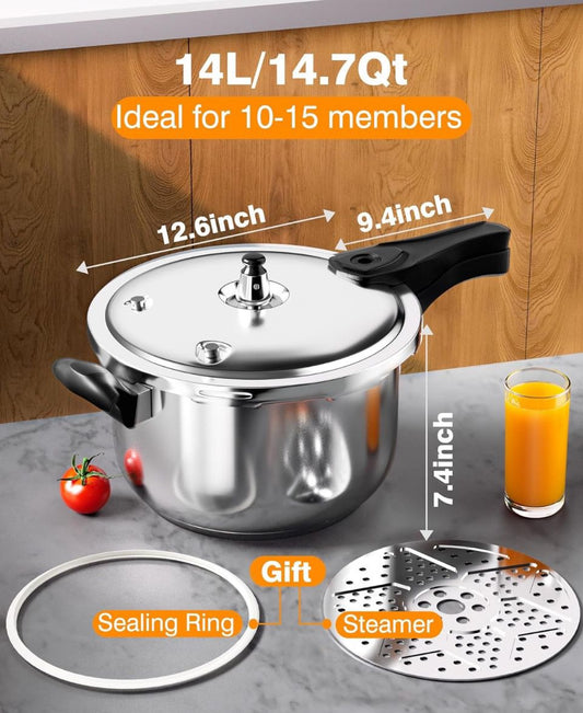 WantJoin Stainless Steel Pressure Cooker, Spring Valve Safeguard Devices, Gas Stove Eletric Stove Cooking (14qt)