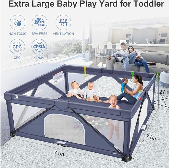 Foldable Baby Gate Playpen, 71"x71"(35 sq. ft Space), Extra Large Playards for Toddler, Kids Activity Center for Home Travel - Selzalot