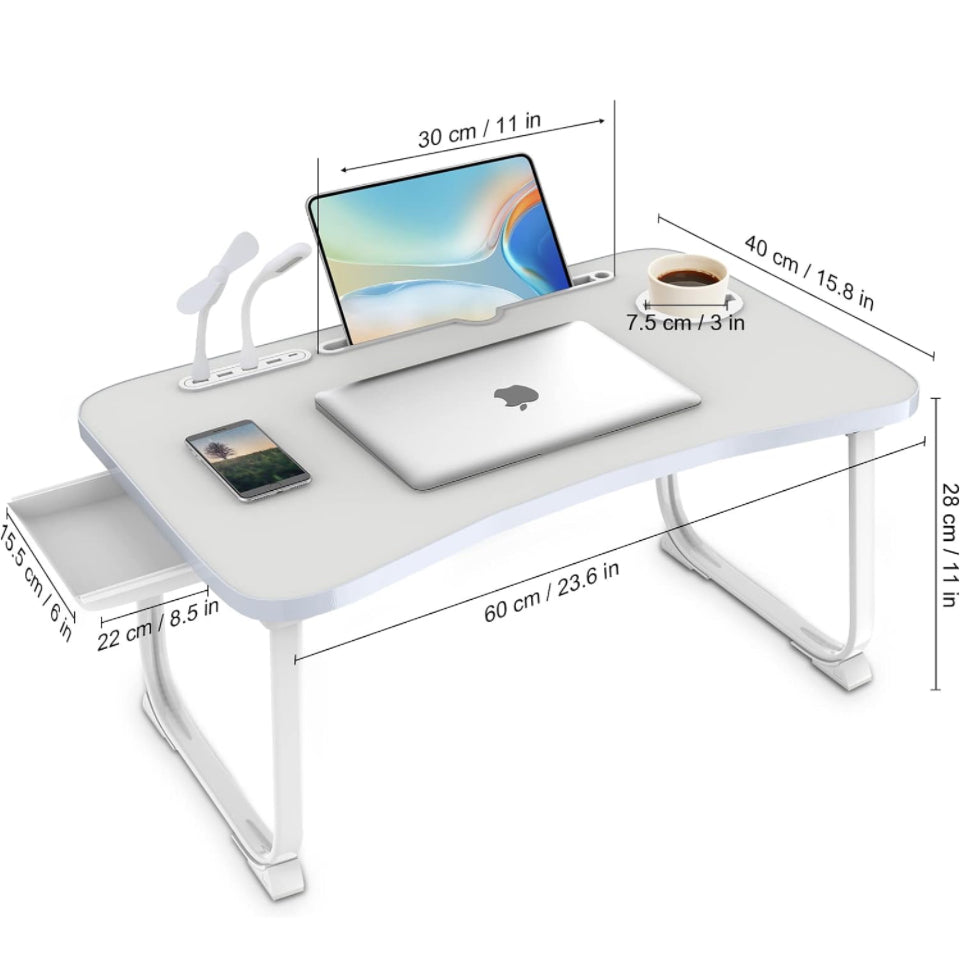 FayquazeLaptop Bed Desk, Portable Foldable Laptop Bed Table with USB Charge Port Storage Drawer and Cup Holder, Lap Desk Laptop Stand Tray Table